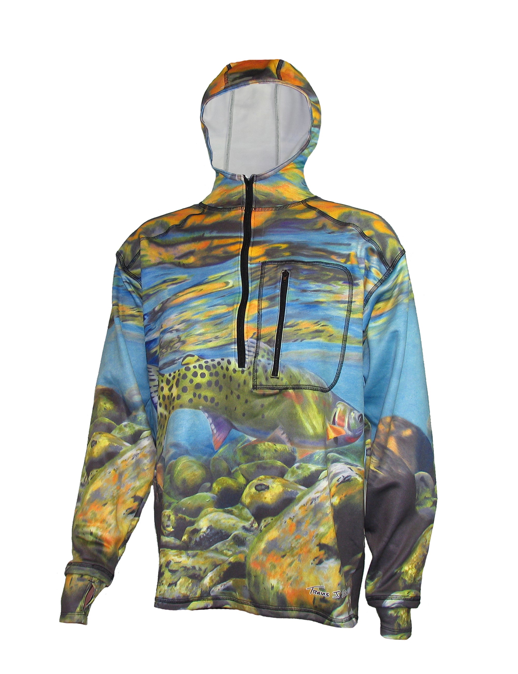 Freestone cutthroat trout  1/4-Zip FlexFleece heavyweight graphic fishing hoodie