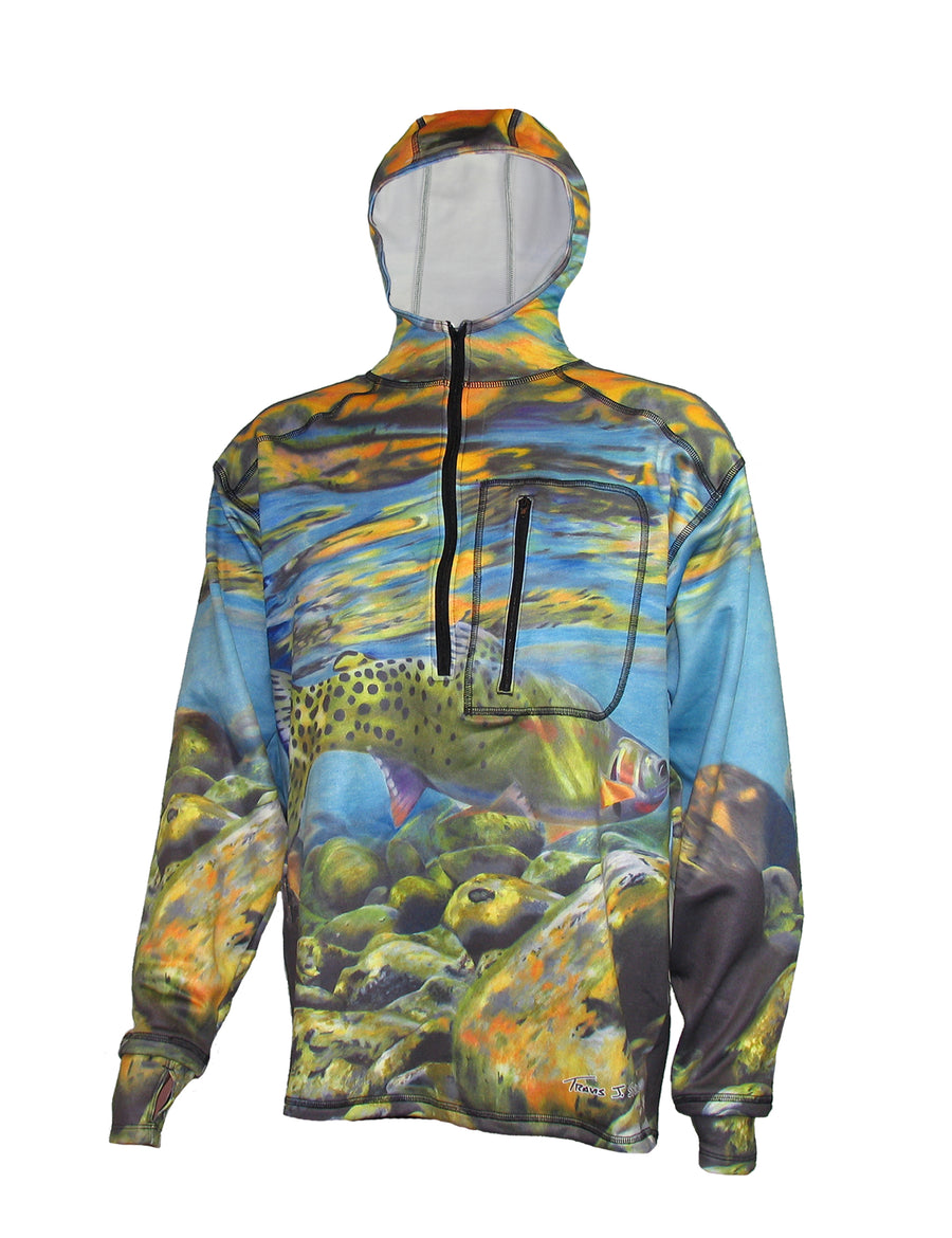 Freestone cutthroat trout  1/4-Zip FlexFleece heavyweight graphic fishing hoodie 