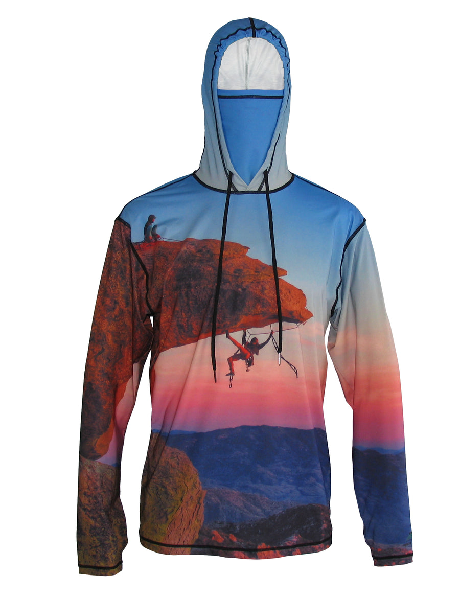 Climbers on "The Bill" of Mt. Lemon near Tucson.  SunPro hiking and climbing sun protection graphic hoodie. 