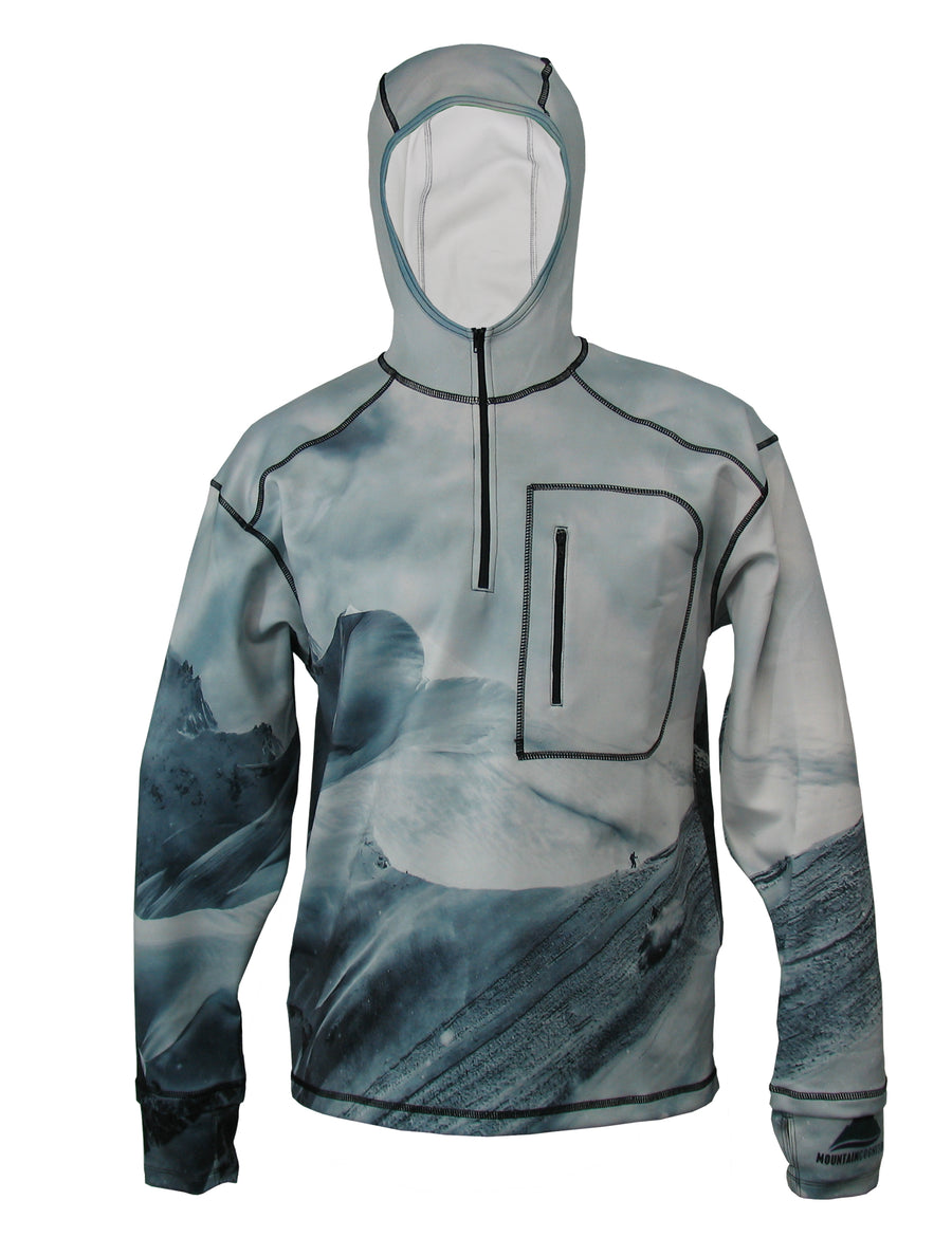 Jagged Edge 1/4 Zip Hoodie mountain clothing brand offers SPF Protection from harmful UV Rays.  Enjoy the picture hoodies or just spend a day skiing. 