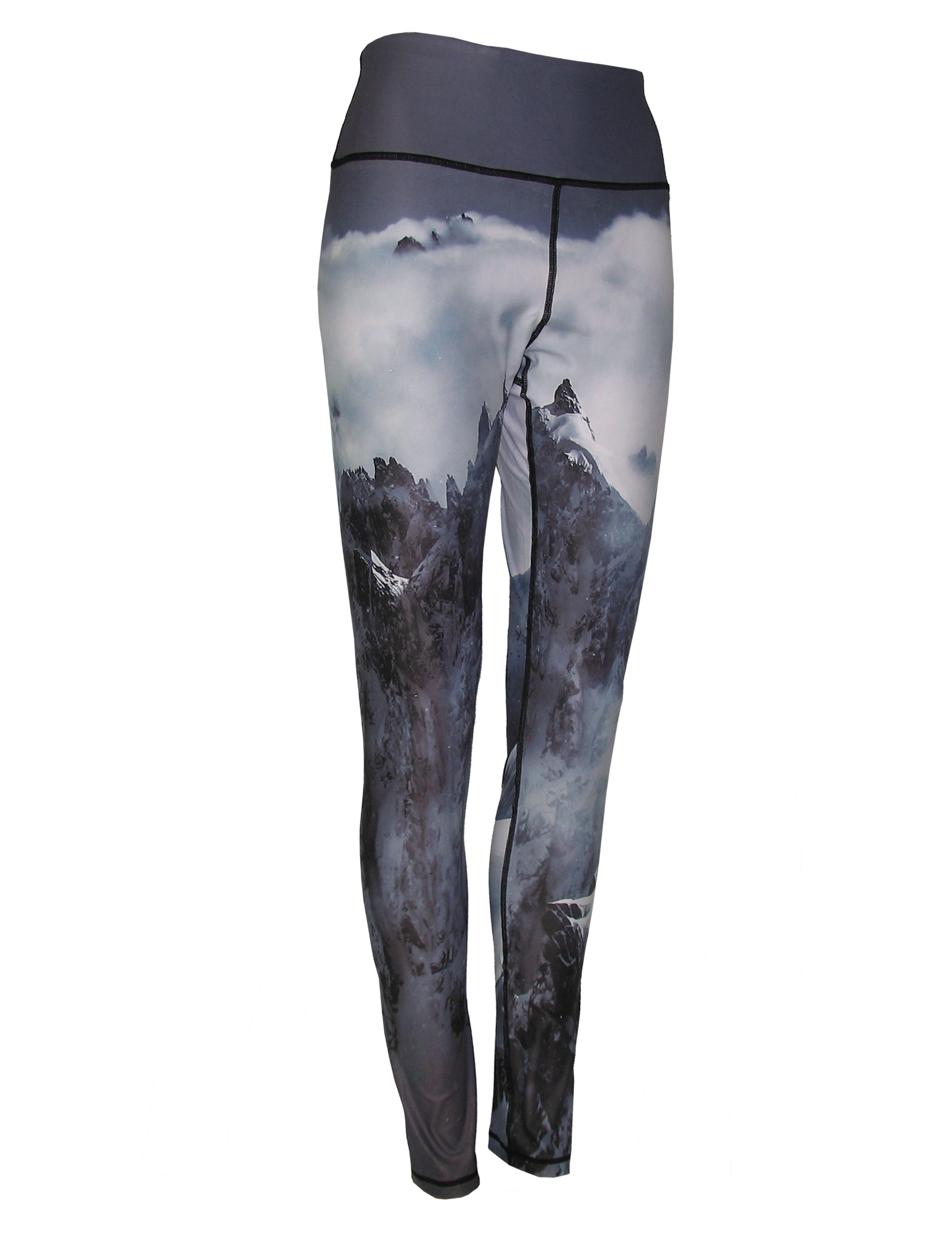 Jagged mountain peaks on a graphic yoga legging.  Great for skiing, snowboarding, base layer, winter sports.