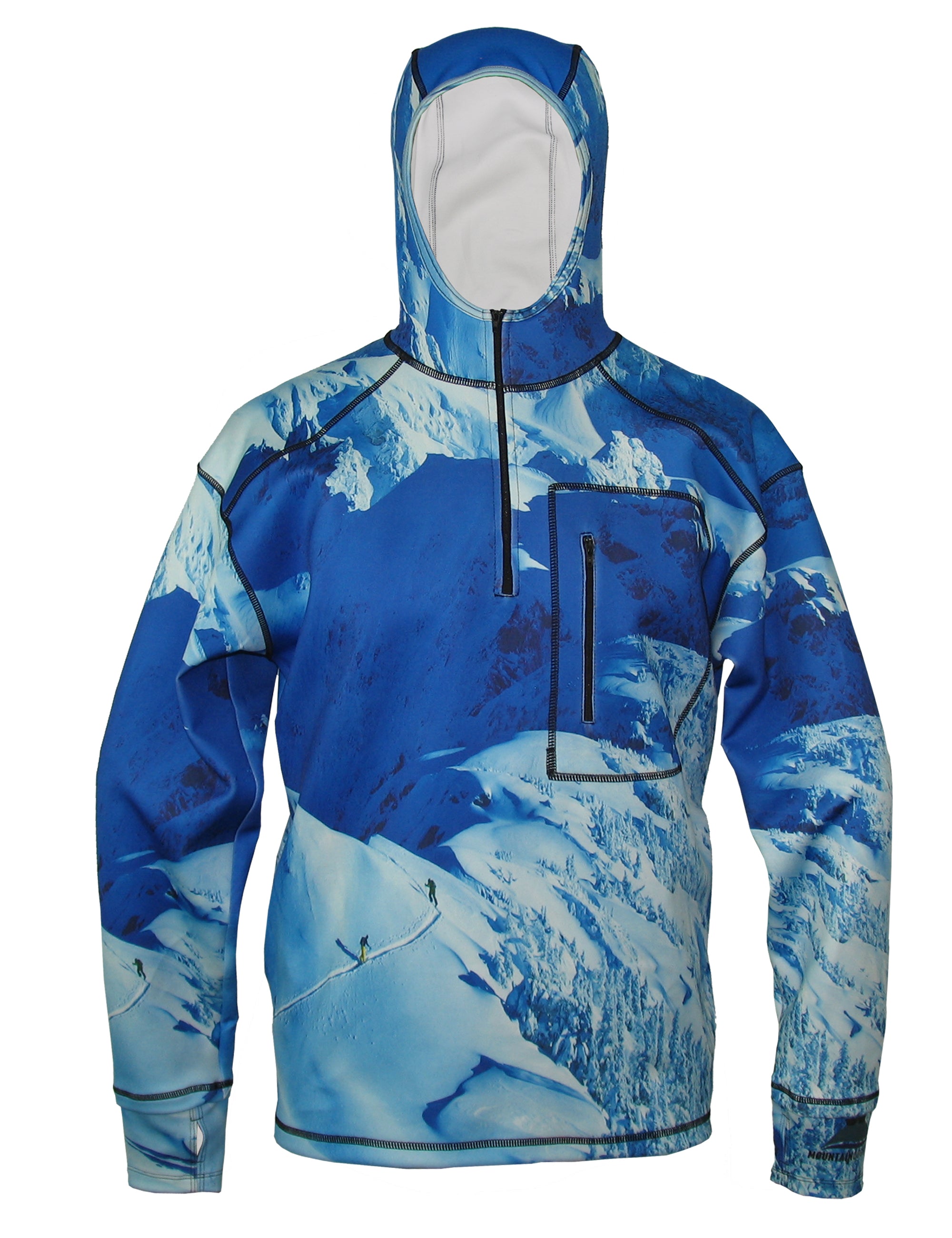 Making Tracks 1/4 Zip Hoodie mountain clothing brand offers SPF Protection from harmful UV Rays.  Enjoy the picture hoodies or just spend a day skiing.