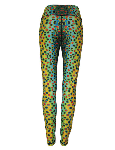 Brown Trout All Sport Leggings great womens yoga pants, trail running to carrying the backpack on the trail. Womens fashion statement at a party or casual wear. Mens Yoga pants or fly fishing apparel under your waders or wet wading.