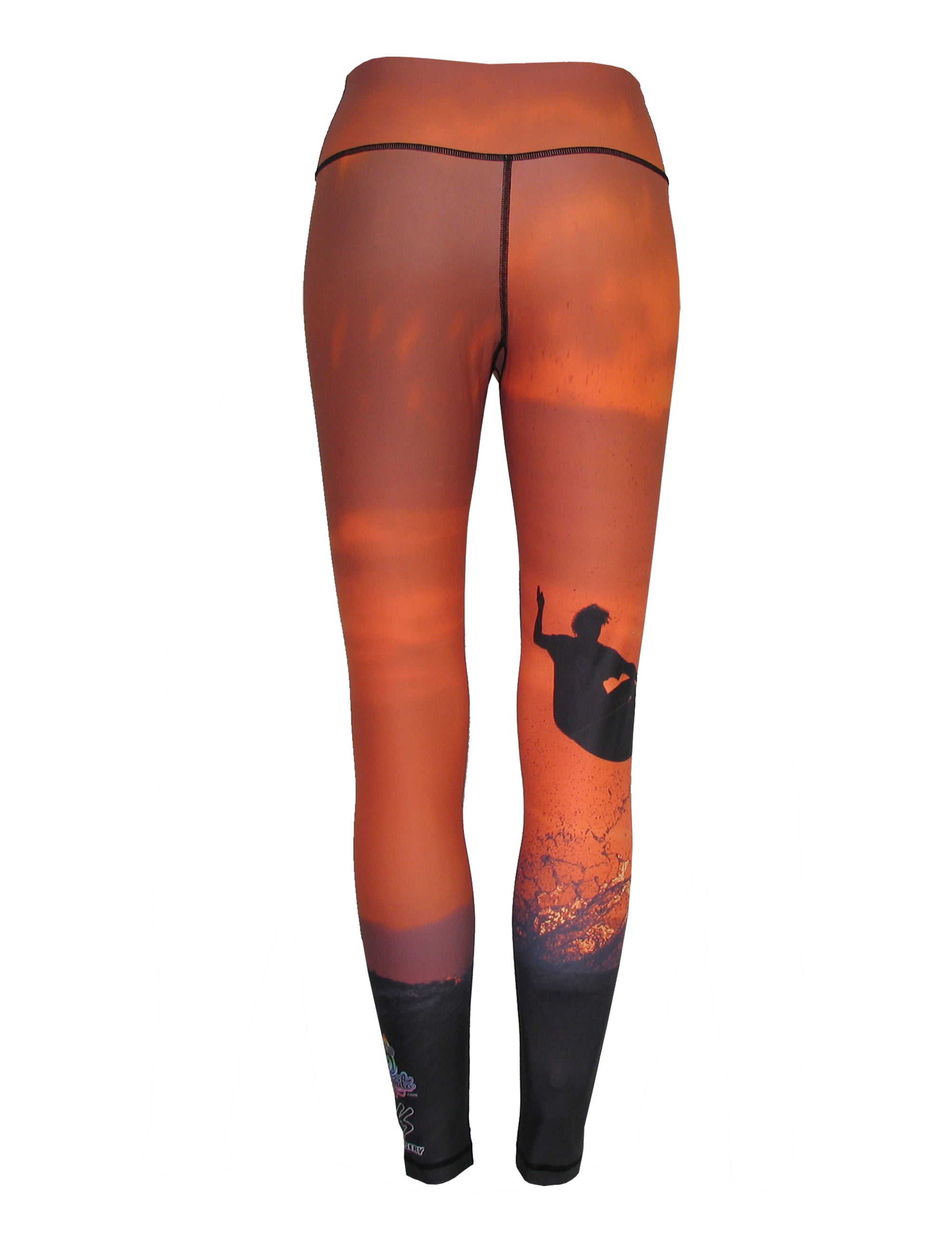 Sunset Surfer surfing and diving beach leggings offer sun protection, perfect for a day at the beach or on the ocean.  Back view.