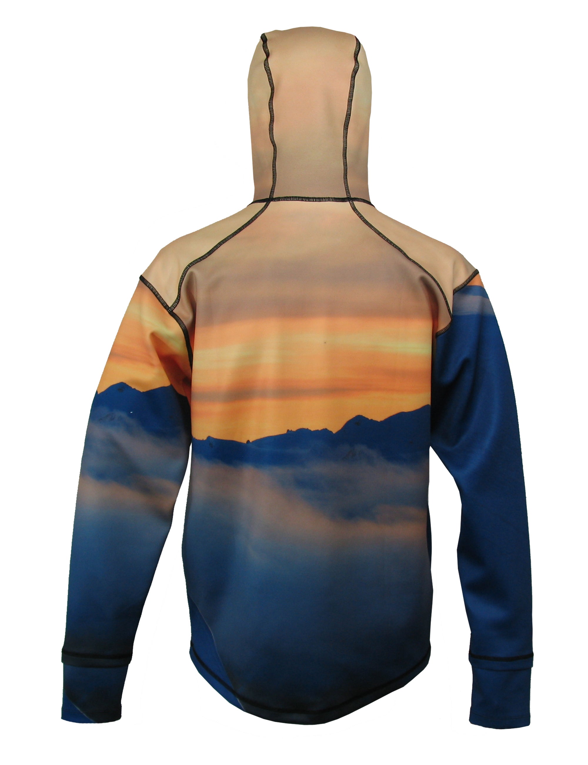 Snowboarder#1 1/4 Zip Hoodie back view mountain clothing brand offers SPF Protection from harmful UV Rays.  Enjoy the picture hoodies or just spend a day skiing.