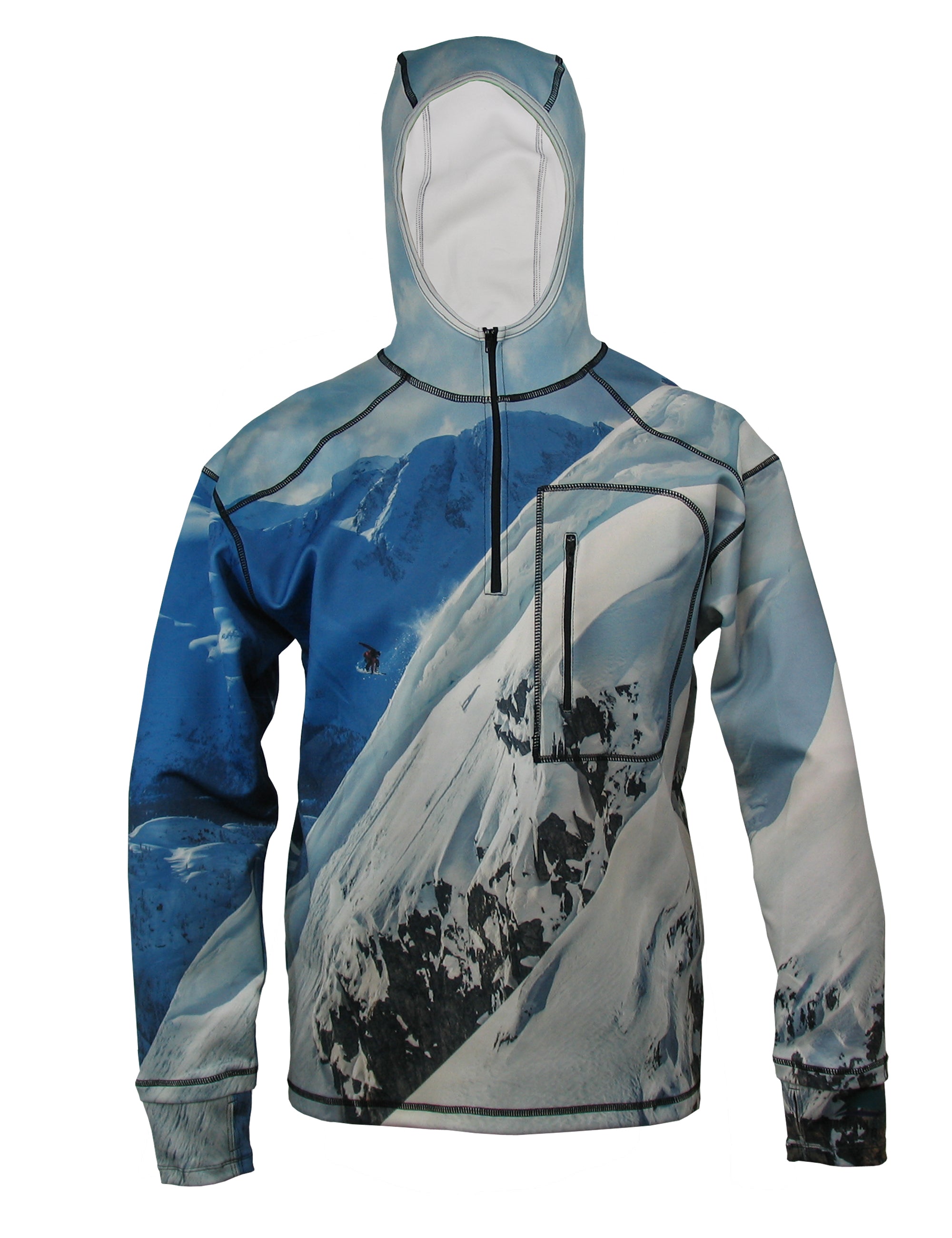 Snowboarder#2 1/4 Zip Hoodie mountain clothing brand offers SPF Protection from harmful UV Rays.  Enjoy the picture hoodies or just spend a day skiing.