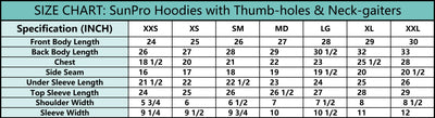 SunPro Fly Fishing Apparel Size Chart