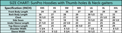 SunPro Hiking Skiing Apparel Sizing Chart