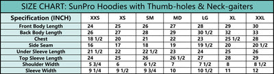 SunPro Fishing Apparel Sizing Chart
