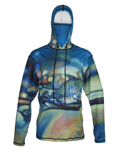 Took The One Sunpro Hoodie with an AD Maddox painting doubles as running clothes or fly fishing apparel, either is perfect river or trail.